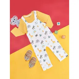 Pantaloons Baby Kids Yellow & White Cotton Printed Full Sleeves Dungaree Set-picture-15