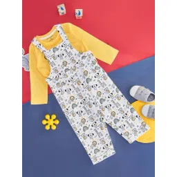 Pantaloons Baby Kids Yellow & White Cotton Printed Full Sleeves Dungaree Set-picture-11