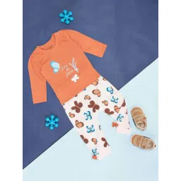 Pantaloons Baby Orange & White Cotton Printed Full Sleeves T-Shirt Set-picture-21