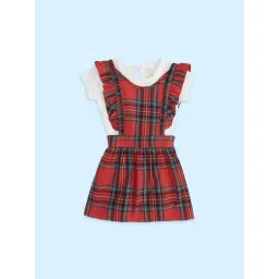 Pantaloons Baby Red & White Cotton Chequered Dungaree Set-picture-46