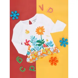 Pantaloons Baby White & Orange Cotton Floral Print Full Sleeves T-Shirt-picture-26
