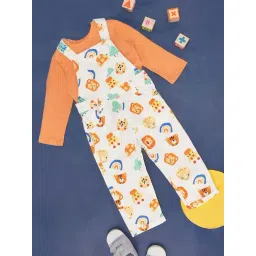 Pantaloons Baby White & Orange Cotton Printed Full Sleeves Dungaree Set-picture-16
