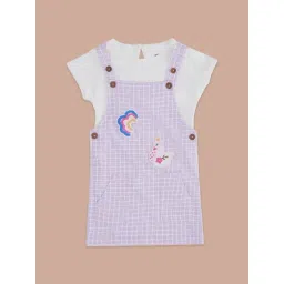 Pantaloons Baby White & Purple Cotton Printed Dungaree Set-picture-45