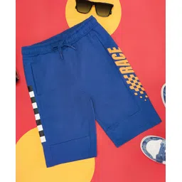 Pantaloons Junior 100% Cotton Woven Race Text Printed Shorts - Blue-picture-14