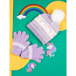 Pantaloons Junior Acrylic Lilac Girls Beanie & Gloves-picture-11