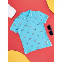 Pantaloons Junior Blue Cotton Printed Polo T-Shirt-picture-45
