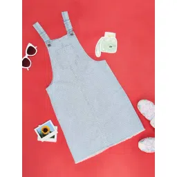 Pantaloons Junior Blue Cotton Striped Dungaree-picture-33