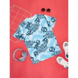 Pantaloons Junior Boys Blue Cotton Print T-Shirt-picture-41