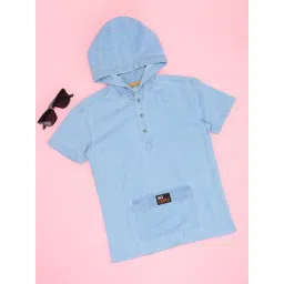 Pantaloons Junior Boys Blue Cotton Solid Hooded T-Shirt-picture-39