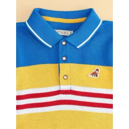 Pantaloons Junior Boys Cobalt Blue & Yellow Cotton Color Block Polo T-Shirt image 2