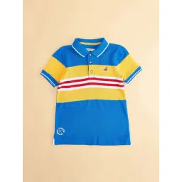 Pantaloons Junior Boys Cobalt Blue & Yellow Cotton Color Block Polo T-Shirt image 3