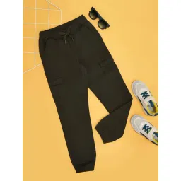 Pantaloons Junior Boys Deep Olive Cotton Solid Track Bottoms & Joggers-picture-40