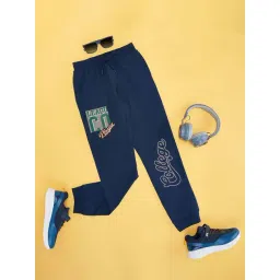 Pantaloons Junior Boys Estate Blue Cotton Printed Track Bottoms & Joggers-picture-25