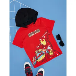 Pantaloons Junior Boys Iron Man Printed Hooded Applique T-shirt-picture-53