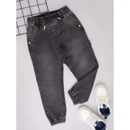 Pantaloons Junior Boys Jet Black Washed Track Bottoms & Joggers-picture-32