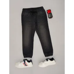 Pantaloons Junior Boys Jet Black Washed Track Bottoms & Joggers-picture-14