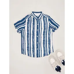 Pantaloons Junior Boys Snow White & Blue Striped Shirts-picture-36