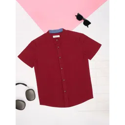 Pantaloons Junior Boys Solid Band Collar Pure Cotton Casual Shirt-picture-16