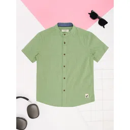 Pantaloons Junior Boys Solid Mandarin Collar Cotton Casual Shirt-picture-34
