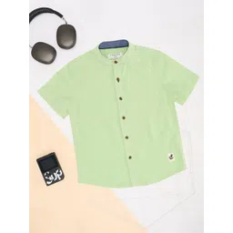 Pantaloons Junior Boys Solid Mandarin Collar Cotton Casual Shirt-picture-12