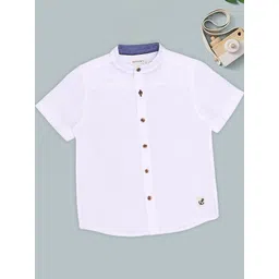 Pantaloons Junior Boys Solid Mandarin Collar Cotton Casual Shirt-picture-40