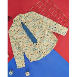 Pantaloons Junior Cotton Full Sleeves Floral Printed Shirt With Tie - Yellow-picture-26