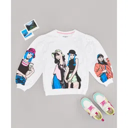 Pantaloons Junior Cotton Full Sleeves Girls Printed Sweatshirt - Bright White-picture-13