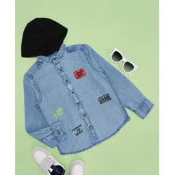 Pantaloons Junior Cotton Full Sleeves Typography Printed Shirt With Detachable Hood - Blue-picture-17