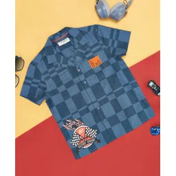 Pantaloons Junior Cotton Half Sleeves Checked Shirt - Navy Blue-picture-19