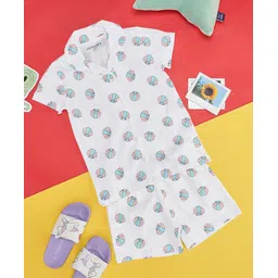 Pantaloons Junior Cotton Knit Half Sleeves Floral Printed Coordinating Night Suit - Snow White-picture-34