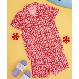 Pantaloons Junior Cotton Knit Half Sleeves Floral Printed Coordinating Night Wear Set - Pink-picture-37