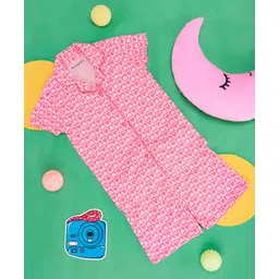 Pantaloons Junior Cotton Knit Half Sleeves Hearts Printed Coordinating Night Wear Set - Pink-picture-36