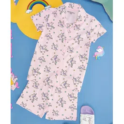Pantaloons Junior Cotton Knit Half Sleeves Unicorn Printed Coordinating Night Suit - Crystal Pink-picture-33