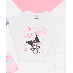 Pantaloons Junior Cotton Knit Kuromi Featuring Half Sleeves Character Printed Top - White-picture-24