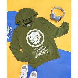 Pantaloons Junior Cotton Knit Marvel Featuring Full Sleeves Black Panther Printed Light Winter Hoodie - Olive Green-picture-11
