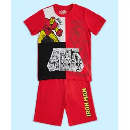 Pantaloons Junior Cotton Knit Marvel Featuring Half Sleeves Iron Man Printed Coordinating Tee & Shorts Set - Red-picture-31