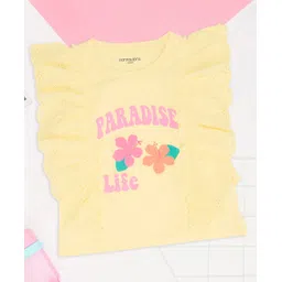 Pantaloons Junior Cotton Knit Sleeveless Frill Detailed Floral & Schiffli Embroidered Top - Yellow-picture-25