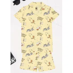 Pantaloons Junior Cotton Knit Warner Bros Featuring Half Sleeves Tom & Jerry Printed Coordinating Shirt & Shorts Night Suit Set - Yellow-picture-39