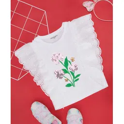 Pantaloons Junior Cotton Spandex Knit Sleeveless Sequins Embellished Floral Designed Top - Bright White-picture-21