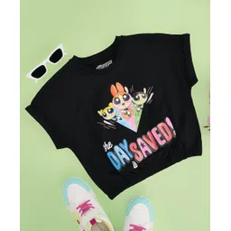 Pantaloons Junior Cotton Warner Bros Featuring Half Sleeves Powerpuff Girls Printed Crop Top - Black-picture-13