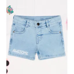 Pantaloons Junior Cotton Woven Awesome Text Printed Shorts - Light Blue-picture-35
