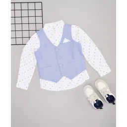 Pantaloons Junior Cotton Woven Full Sleeves Abstract Printed Shirt With Waistcoat - White-picture-21