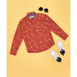 Pantaloons Junior Cotton Woven Full Sleeves Animals Printed Shirt - Rust Orange-picture-26