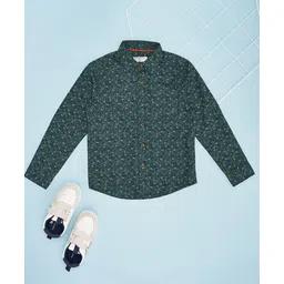Pantaloons Junior Cotton Woven Full Sleeves Leaves Printed Shirt - Green-picture-20