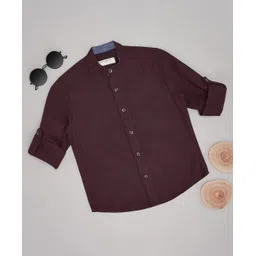 Pantaloons Junior Cotton Woven Full Sleeves Solid Shirt - Maroon-picture-13