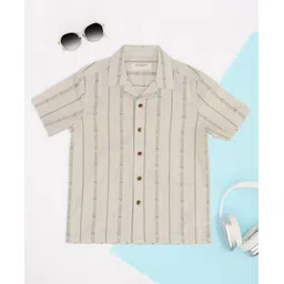 Pantaloons Junior Cotton Woven Half Sleeves Abstract Striped Shirt - Olive Green & White-picture-31