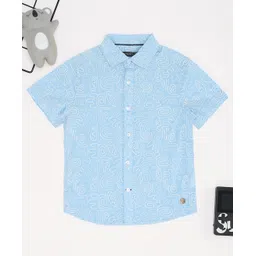 Pantaloons Junior Cotton Woven Half Sleeves Doodle Art Embroidered Shirt - Light Blue-picture-21