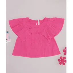 Pantaloons Junior Cotton Woven Sleeveless Frill Detailed Schiffli Embroidered Top - Pink-picture-39