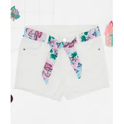 Pantaloons Junior Cotton Woven Solid Shorts With Belt - White-picture-11