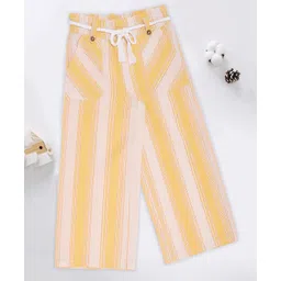 Pantaloons Junior Cotton Woven Striped Trousers - Yellow-picture-27
